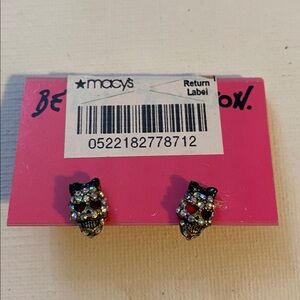 Betsey Johnson Skull w Crown Pierced Earrings Rhinestones